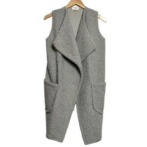 Umgee Sherpa Asymmetrical Vest Sleeveless Gray Size Small